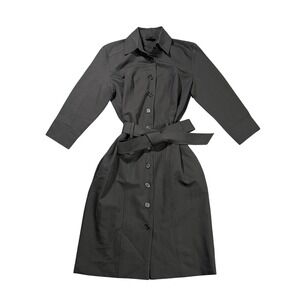 NWT ICO Uniforms Womens XS Black Button Front Shirt Dress 3/4 Sleeve Belted Midi